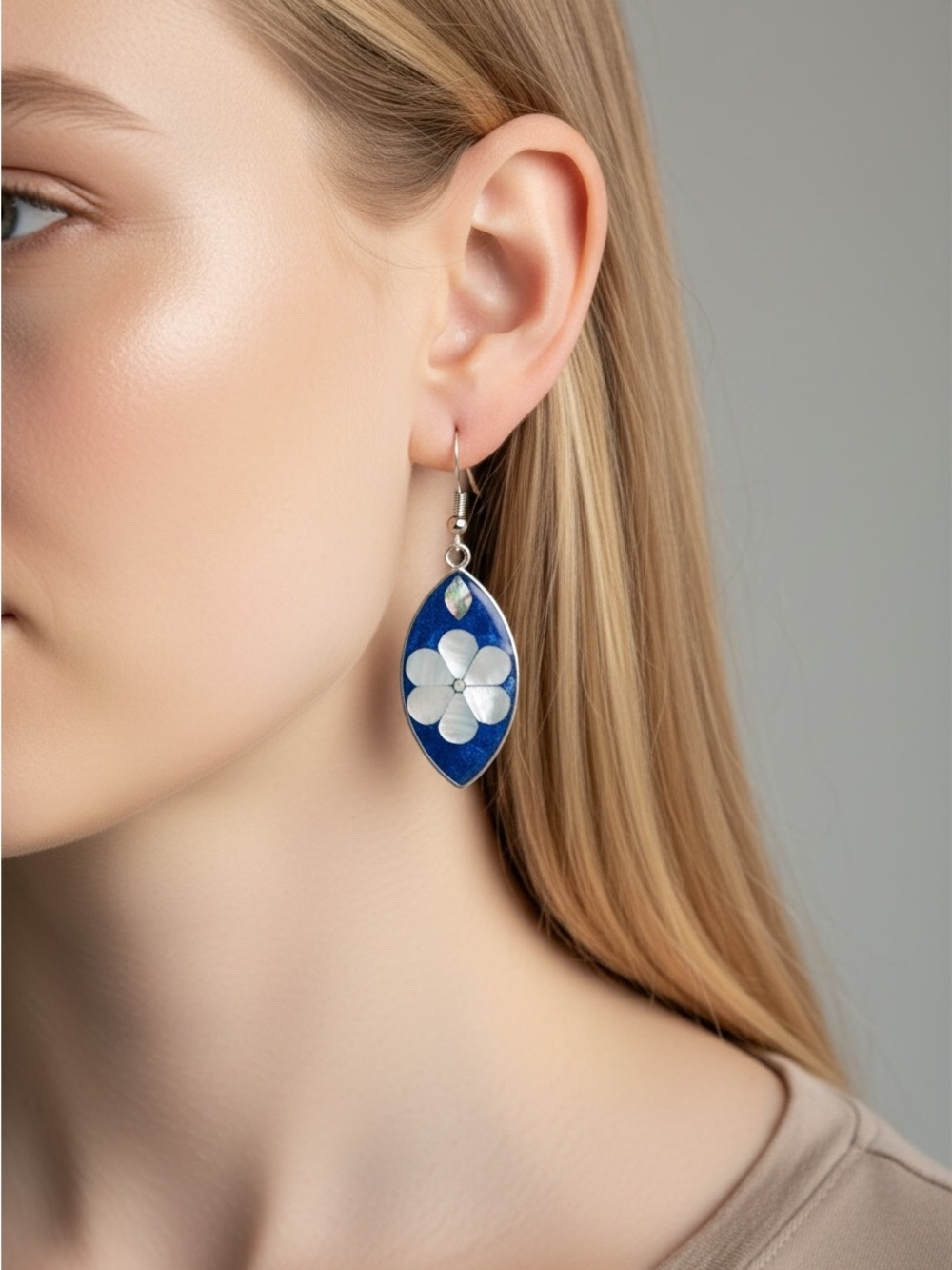 9/20 Blue Flower Drop Earrings - Silver Accent